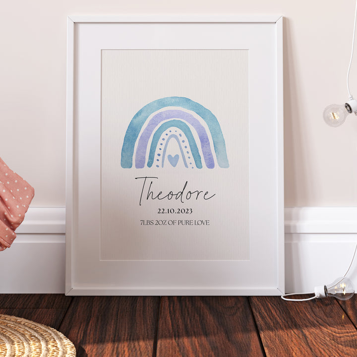 Blue Rainbow Personalised Print, Kids Bedroom Decor