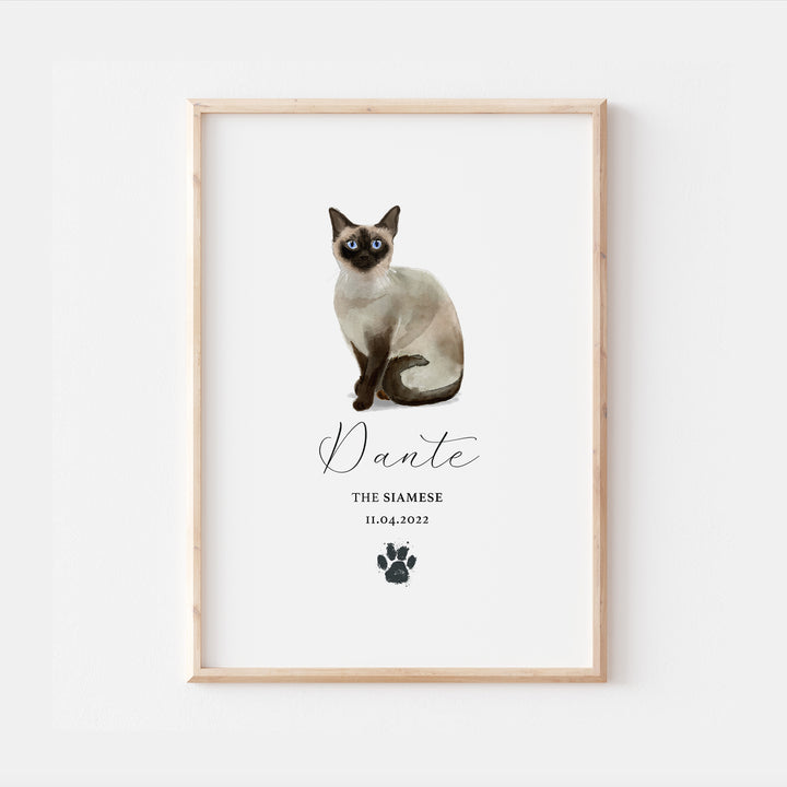 Personalised Siamese Cat Breed Watercolour Print