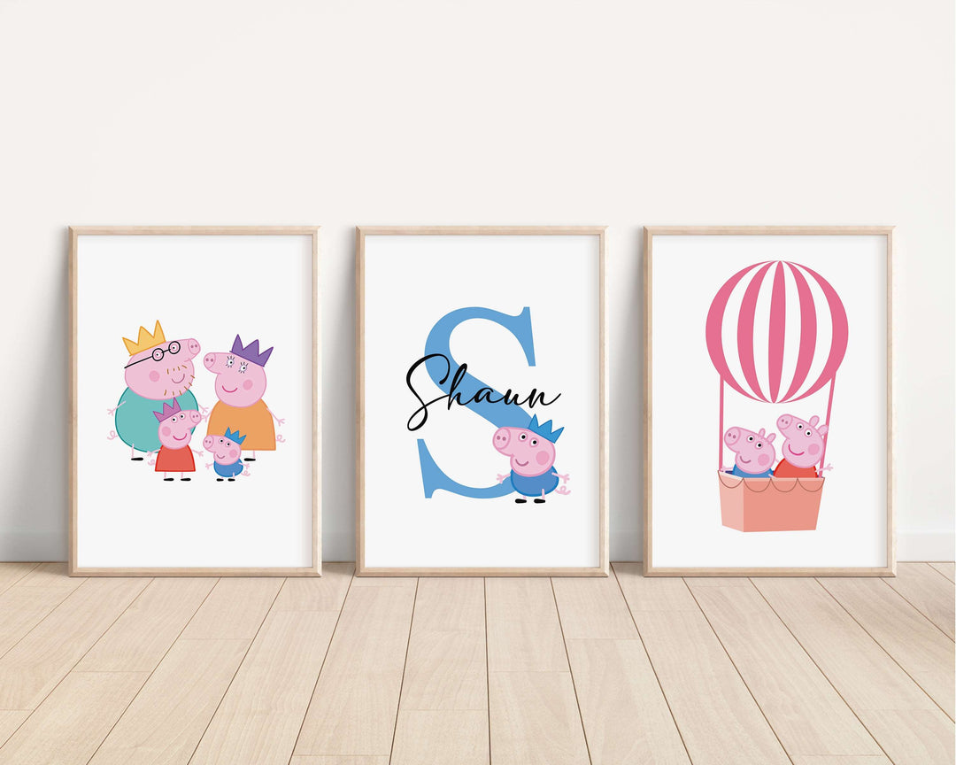 SET OF 3 Peppa Pig Personalised Bedroom Prints