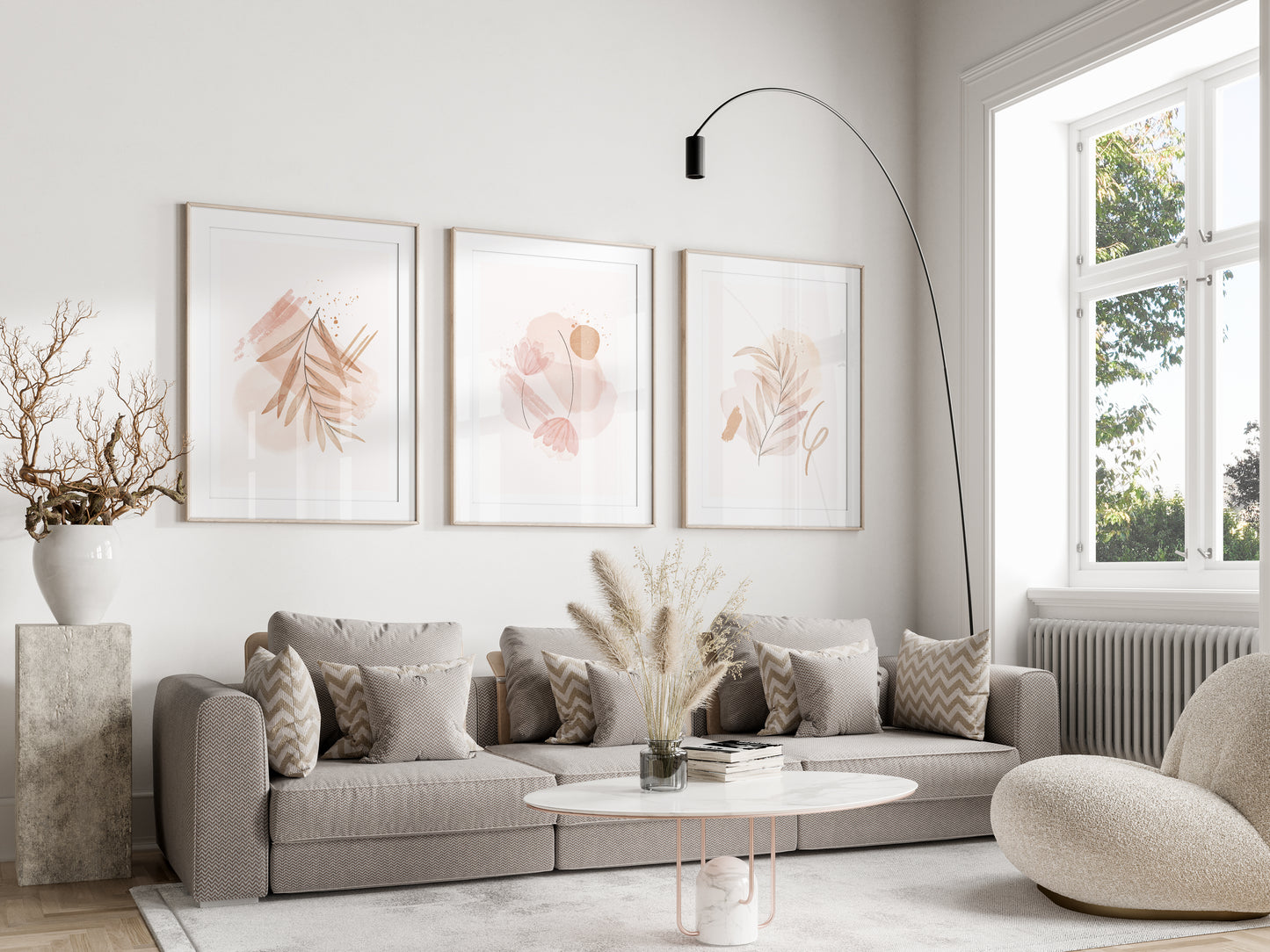 SET OF 3 Soft Pink Boho Floral Home Prints