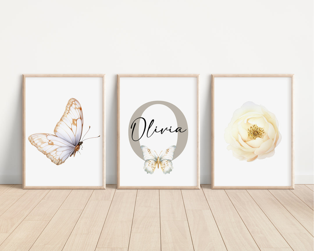 SET OF 3 Royal Butterfly Personalised Bedroom Prints