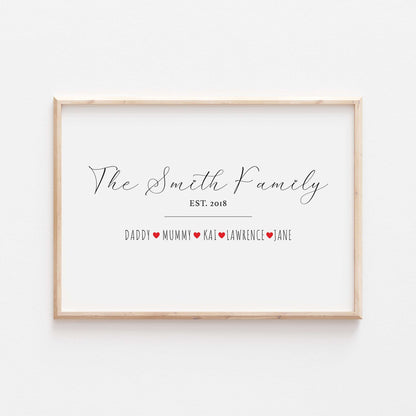 Personalised Our Family Heart Print