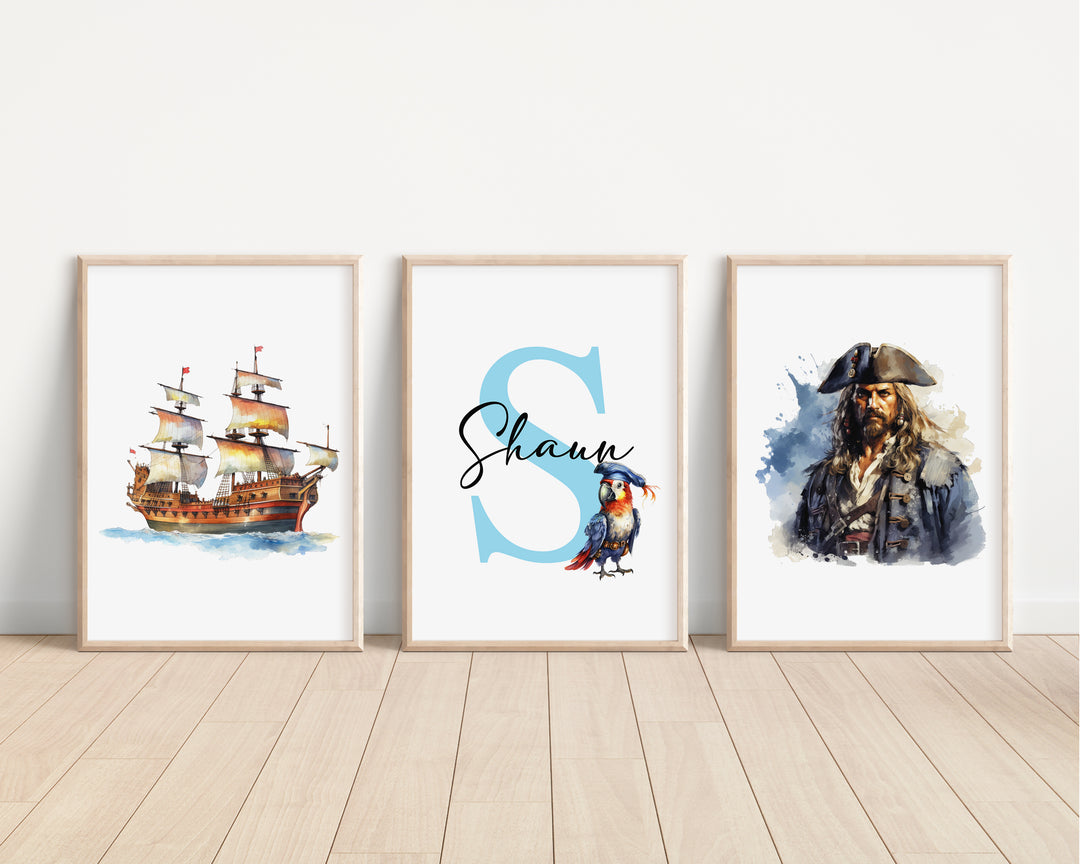 SET OF 3 Pirates Personalised Bedroom Prints