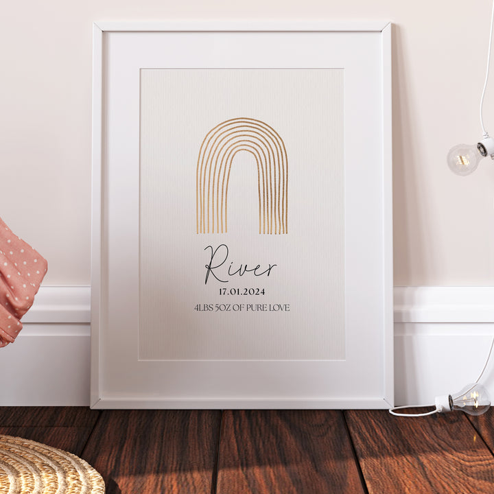 Gold Rainbow Personalised Print, Kids Bedroom Decor