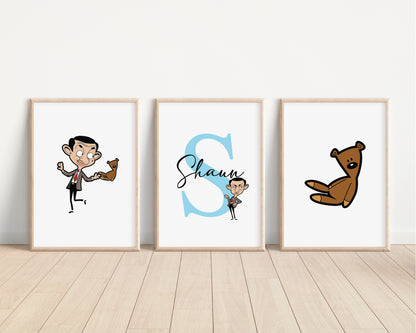 SET OF 3 Mr Bean Personalised Prints