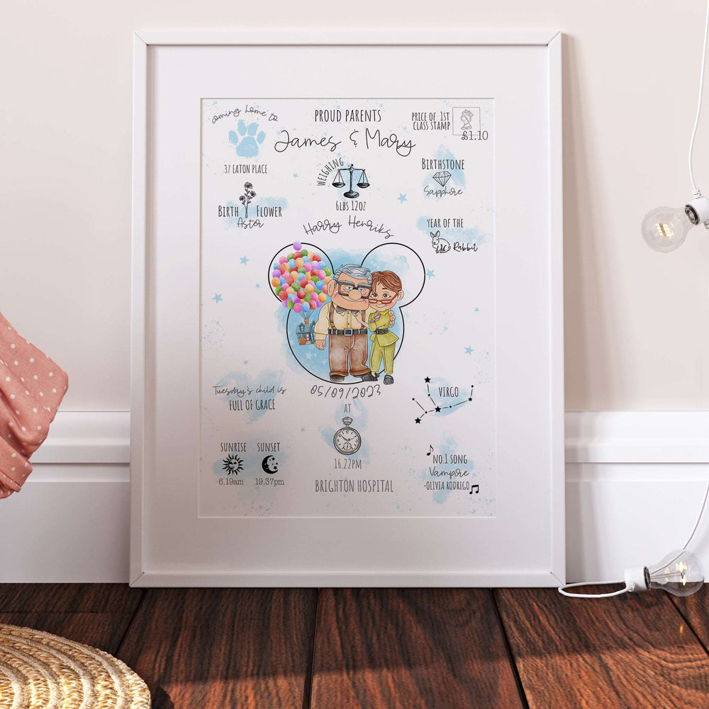 UP Carl & Ellie Personalised The Day You Were Born Disney Baby Print