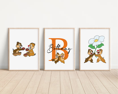 SET OF 3 Disney Chip N Dale Personalised Prints