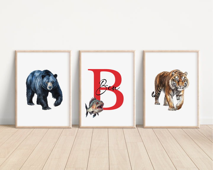 SET OF 3 Animal Predators Personalised Bedroom Prints