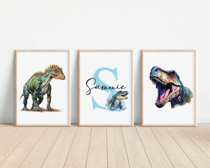 SET OF 3 Jurassic Watercolour Dinosaur Personalised Prints