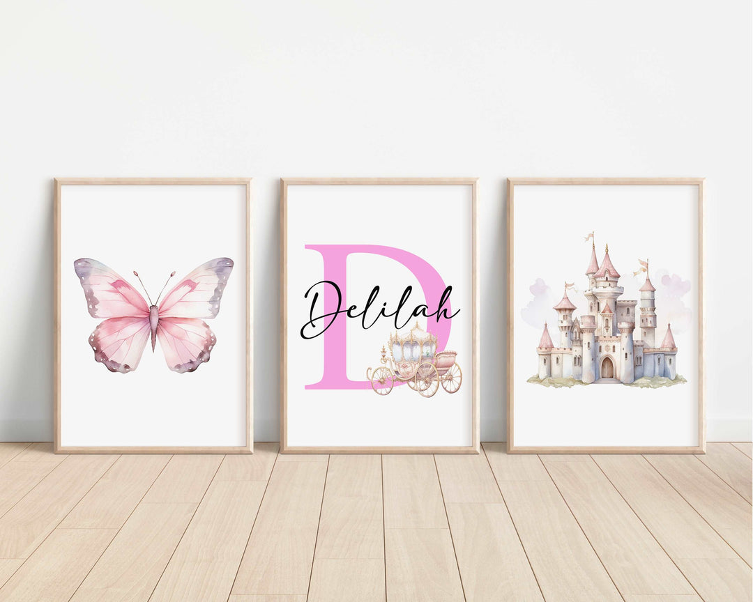 SET OF 3 Little Pink Princesses Personalised Bedroom Prints