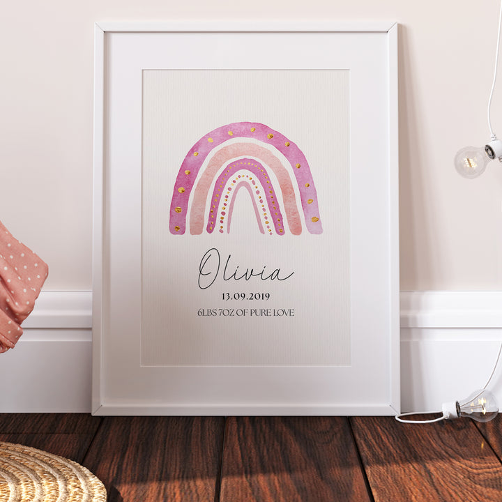 Pink Rainbow Personalised Print, Kids Bedroom Decor