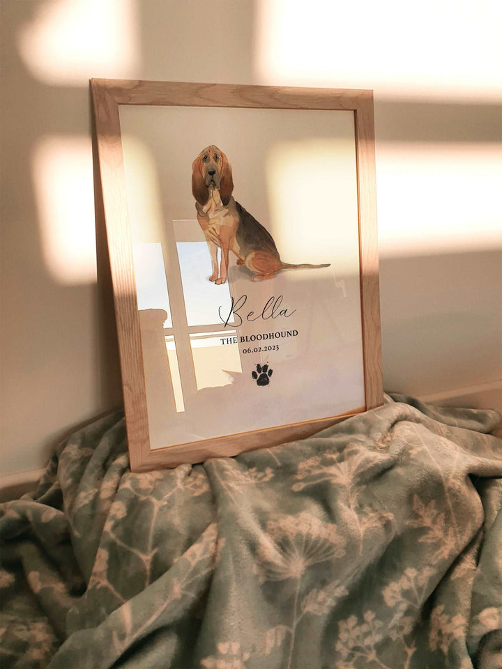 Personalised Bloodhound Watercolour Dog Home Print