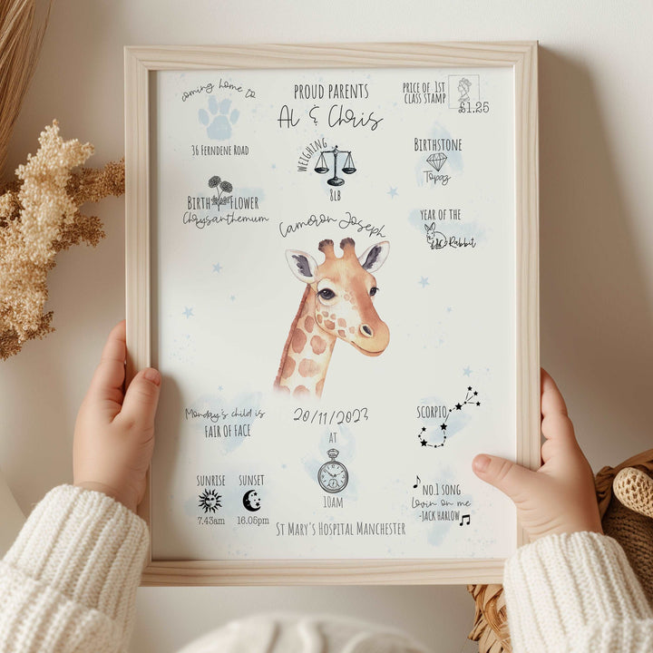 Personalised The Day You Were Born Giraffe Birth Print