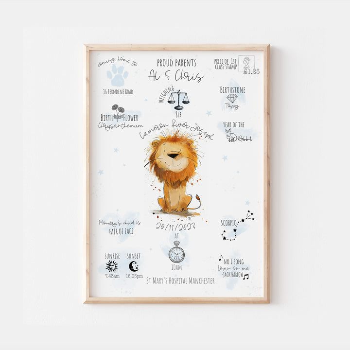 Personalised The Day You Were Born Lion Birth Print