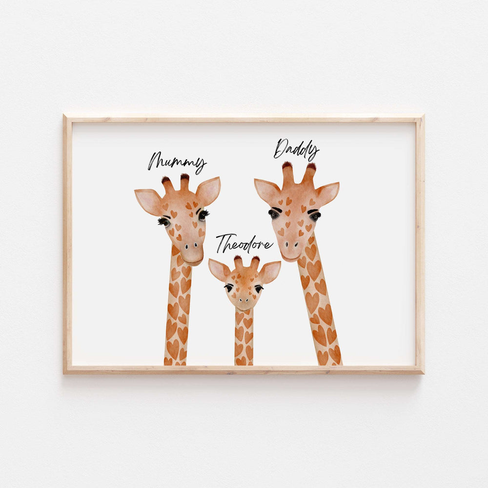 Personalised Our Family Giraffe Home Print