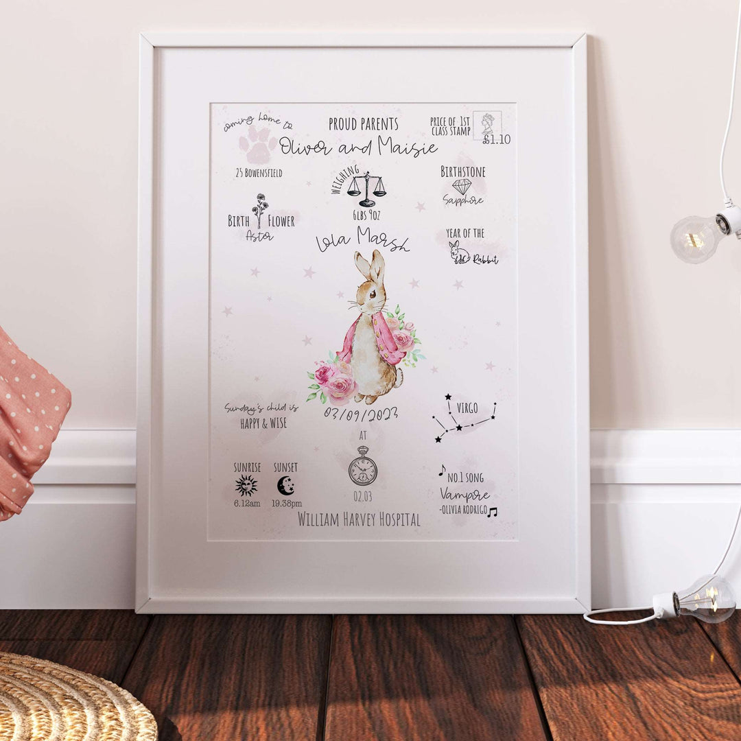 Flopsy Bunny Peter Rabbit Personalised The Day You Were Born Print