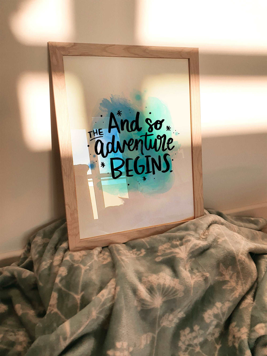 And So The Adventure Begins Watercolour Affirmation Bedroom Quote Wall Print