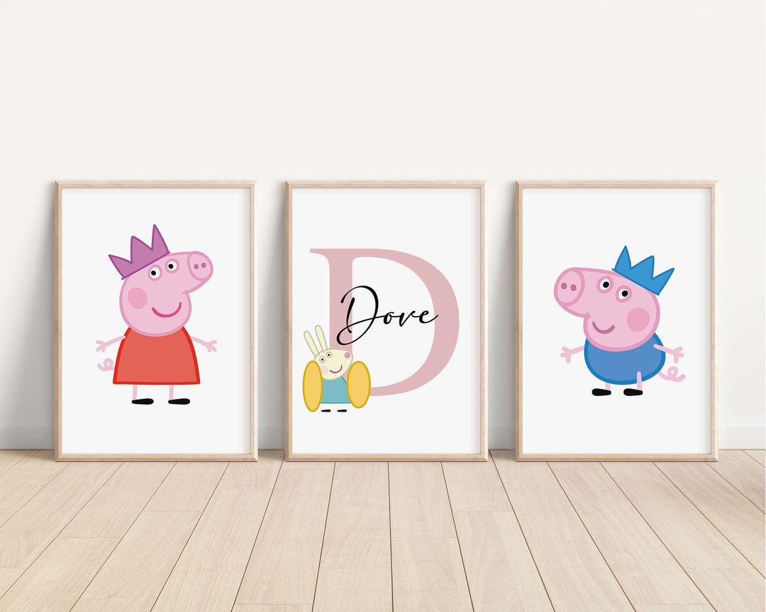 SET OF 3 Peppa Pig Personalised Bedroom Prints