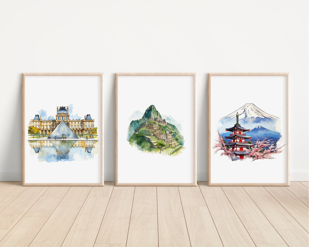 SET OF 3 Landmark Travel Home Decor Prints