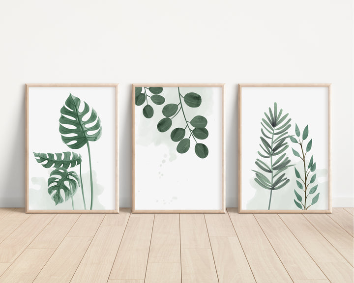 SET OF 3 Green Leaf Home Prints