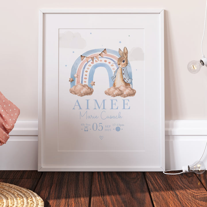 Peter Rabbit Rainbow Personalised Newborn Nursery Print