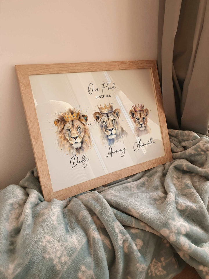 Personalised Our Family Crowned Lion Pride Print