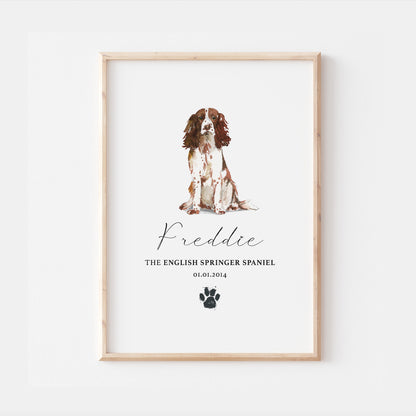 Personalised English Springer Spaniel Dog Watercolour Print