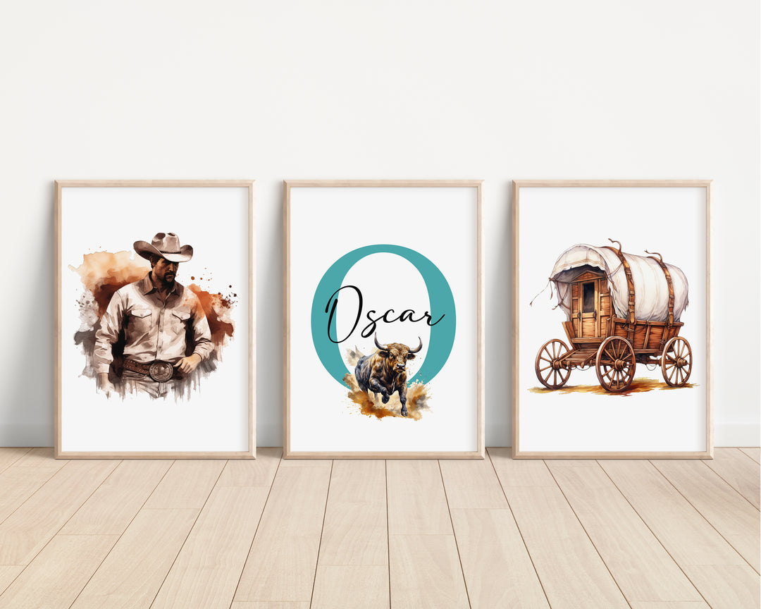 SET OF 3 Western Cowboy Personalised Bedroom Prints