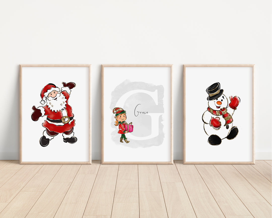 SET OF 3 Christmas Santa Claus Personalised Prints