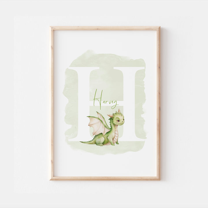 Personalised Watercolour Dragon Kids Print