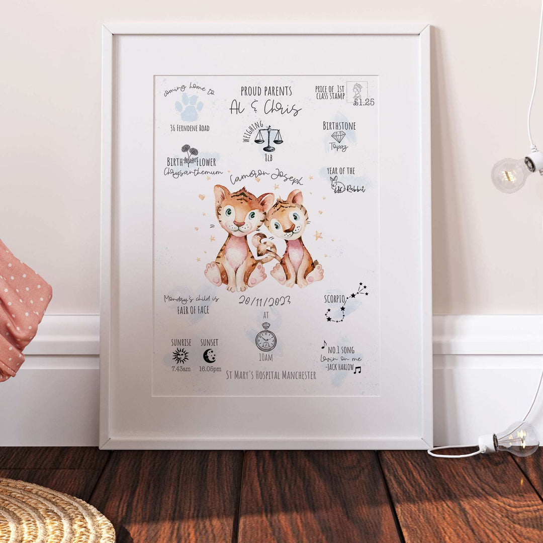 Personalised The Day You Were Born Tigers Birth Print