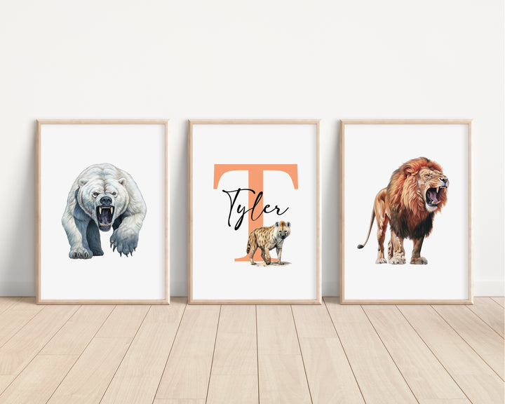 SET OF 3 Animal Predators Personalised Bedroom Prints