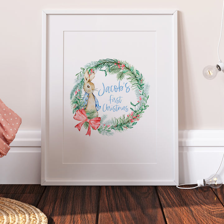 Personalised Peter Rabbit First Christmas Print