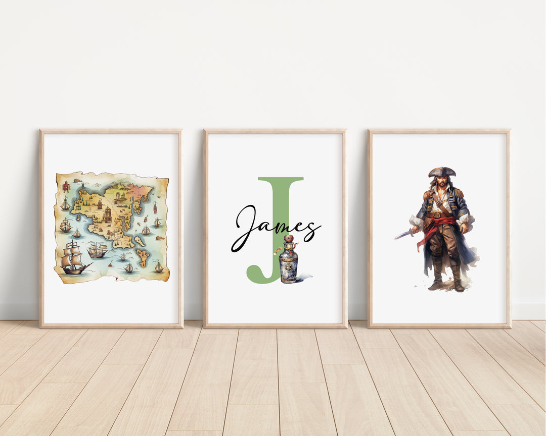 SET OF 3 Pirates Personalised Bedroom Prints