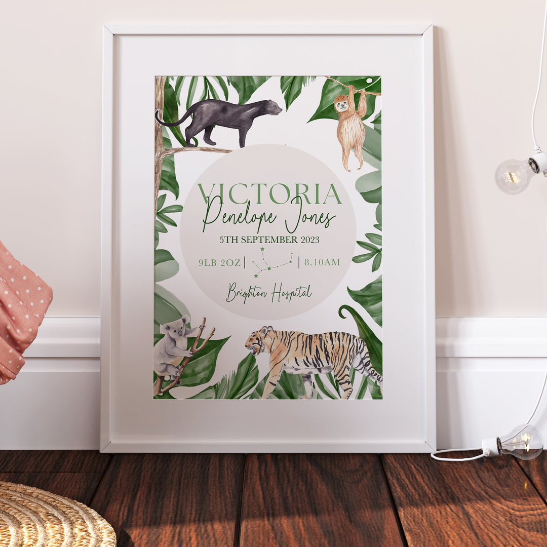 Safari Animals Personalised The Day You Were Born Bedroom Print