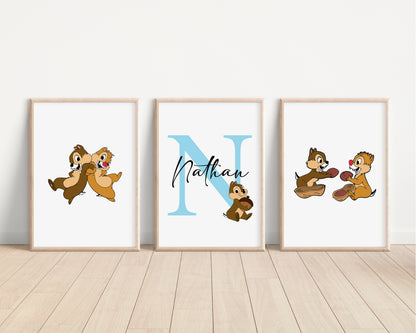 SET OF 3 Disney Chip N Dale Personalised Prints