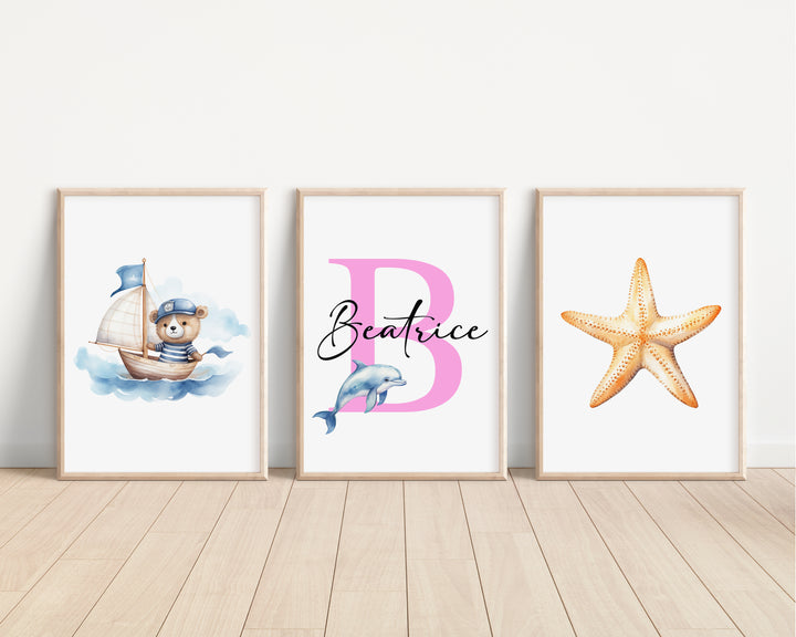 SET OF 3 Ocean Adventure Personalised Bedroom Prints