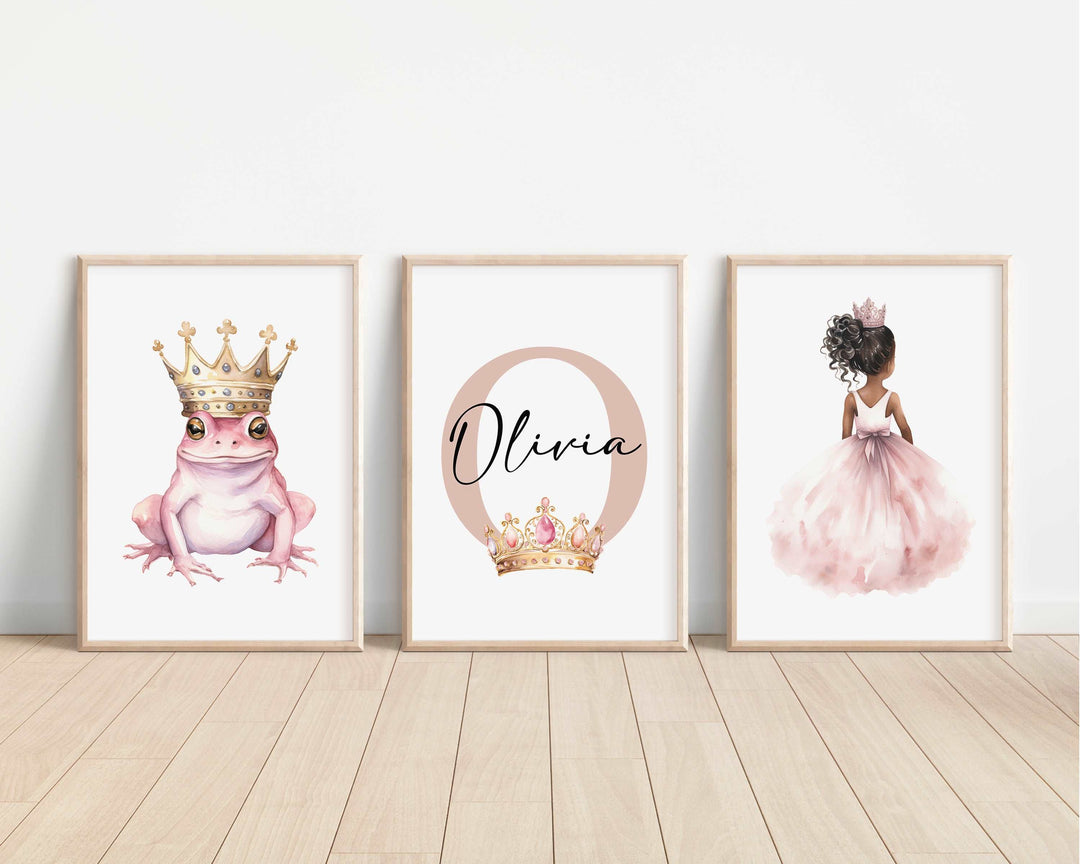 SET OF 3 Little Pink Princesses Personalised Bedroom Prints