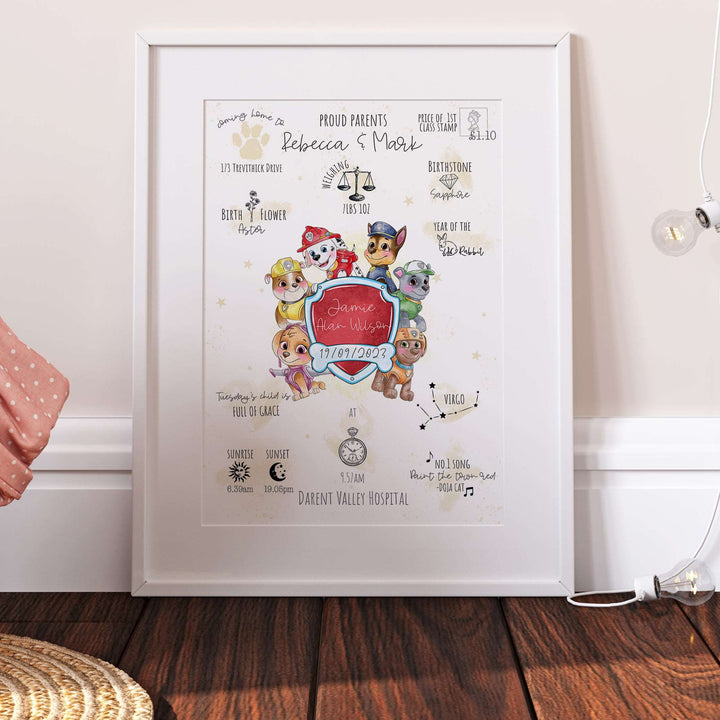 Paw Patrol Personalised The Day You Were Born Print