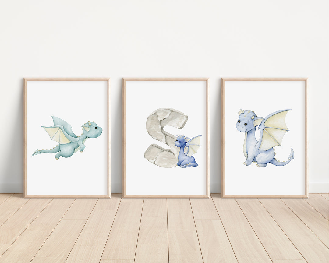 SET OF 3 Baby Dragons Personalised Prints