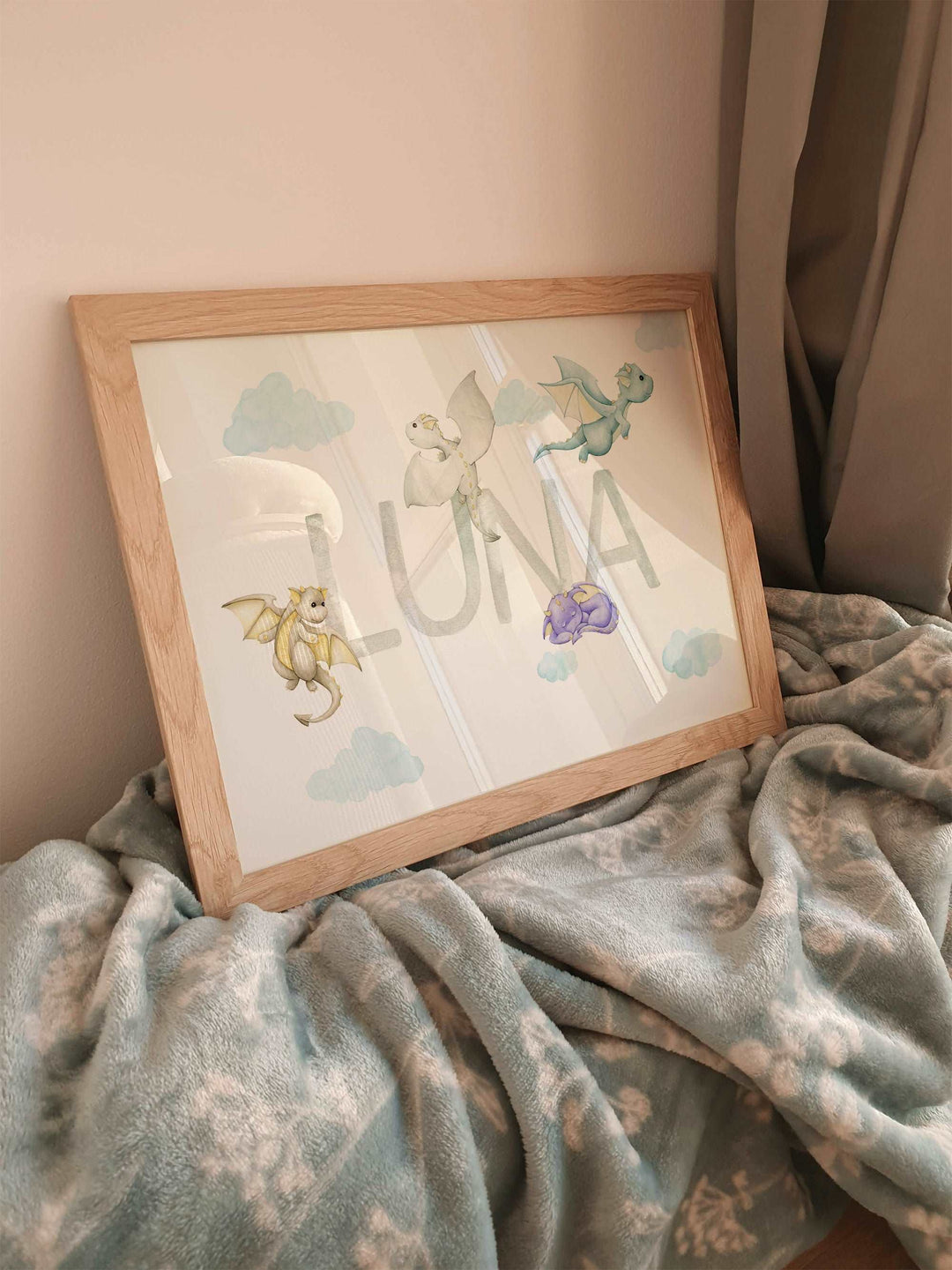 Dragons Watercolour Personalised Bedroom Print