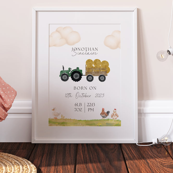 Farm Tractor Personalised The Day You Were Born Nursery Print