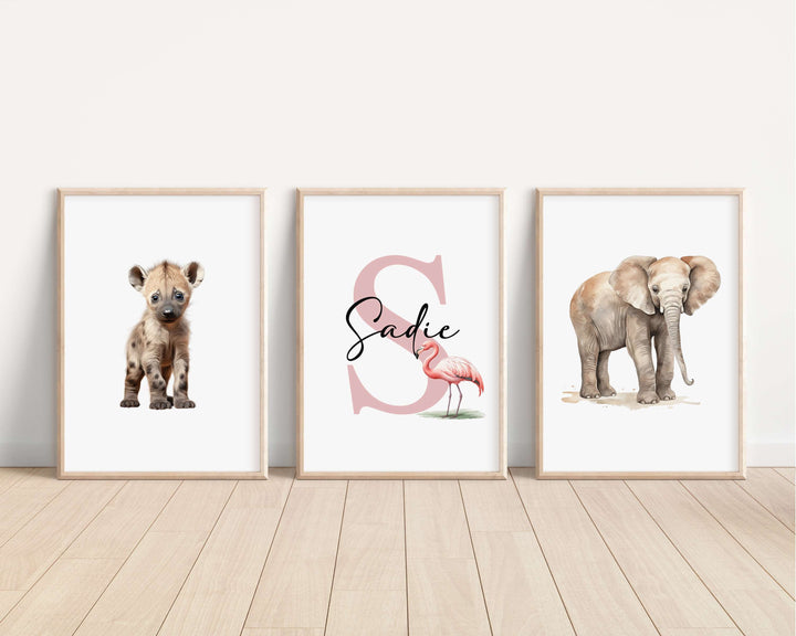 SET OF 3 Safari Animals Personalised Prints