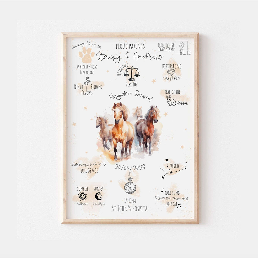 Wild Horses Personalised The Day You Were Born Bedroom Print