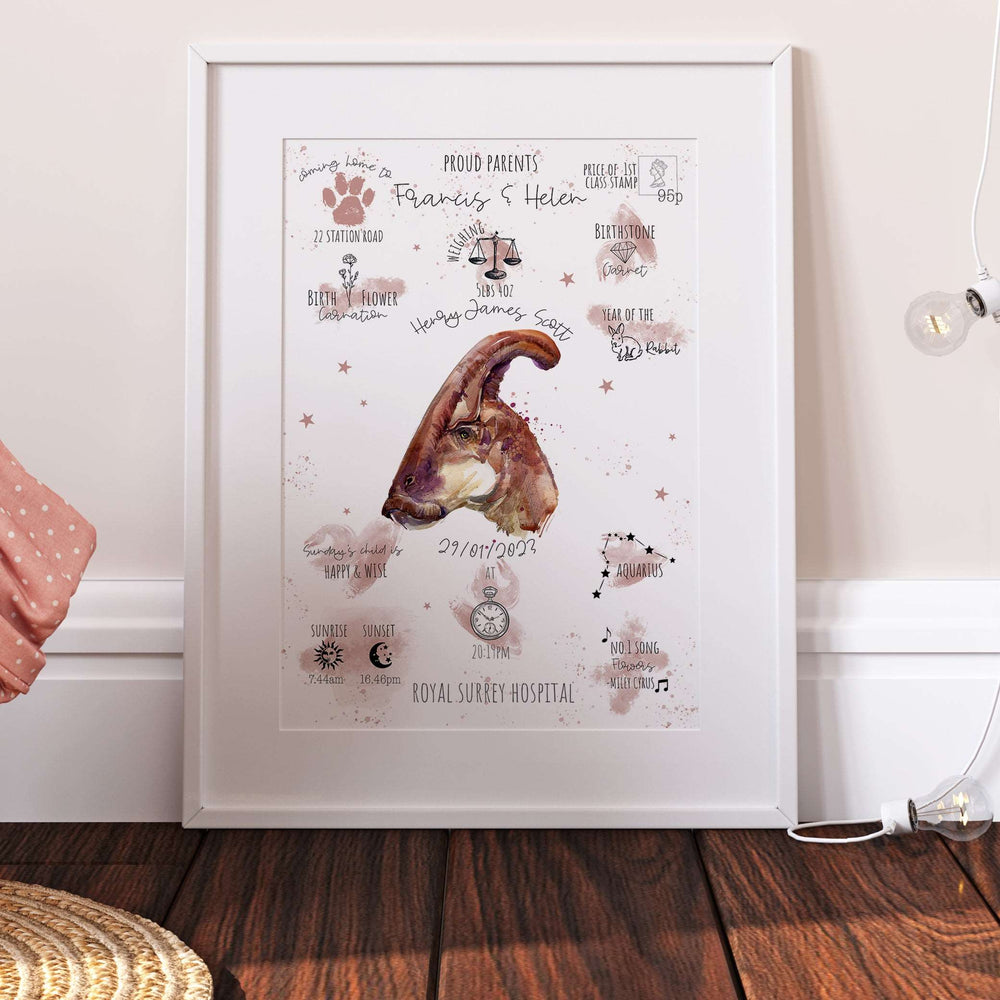 Parasaurolophus Dinosaur Personalised The Day You Were Born Bedroom Print