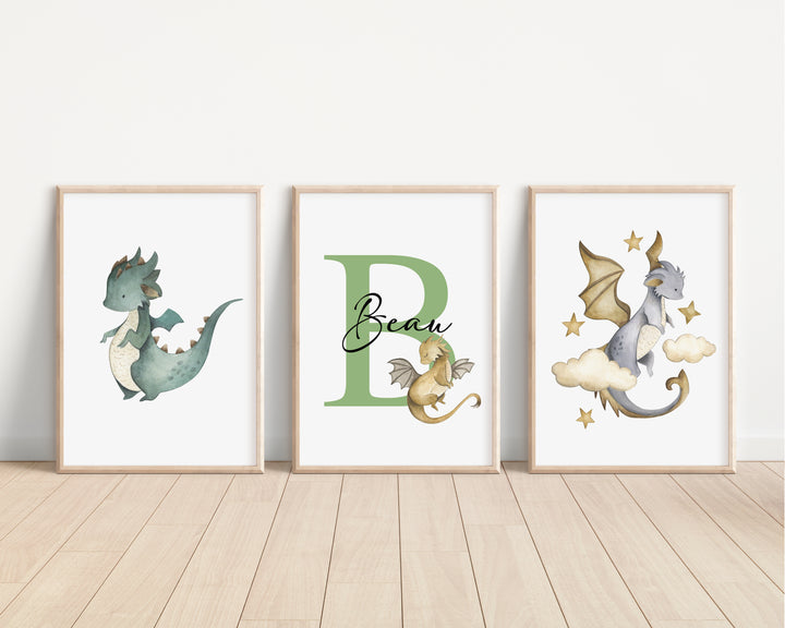 SET OF 3 Baby Dragon Personalised Bedroom Prints