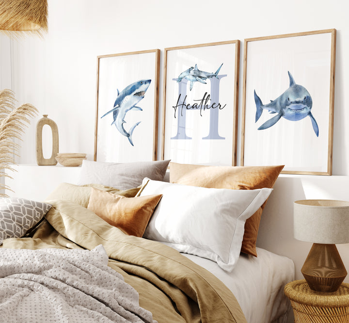 SET OF 3 Sharks Personalised Prints