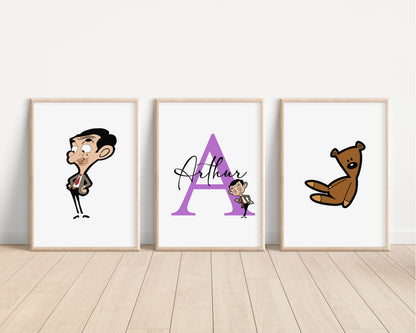SET OF 3 Mr Bean Personalised Prints