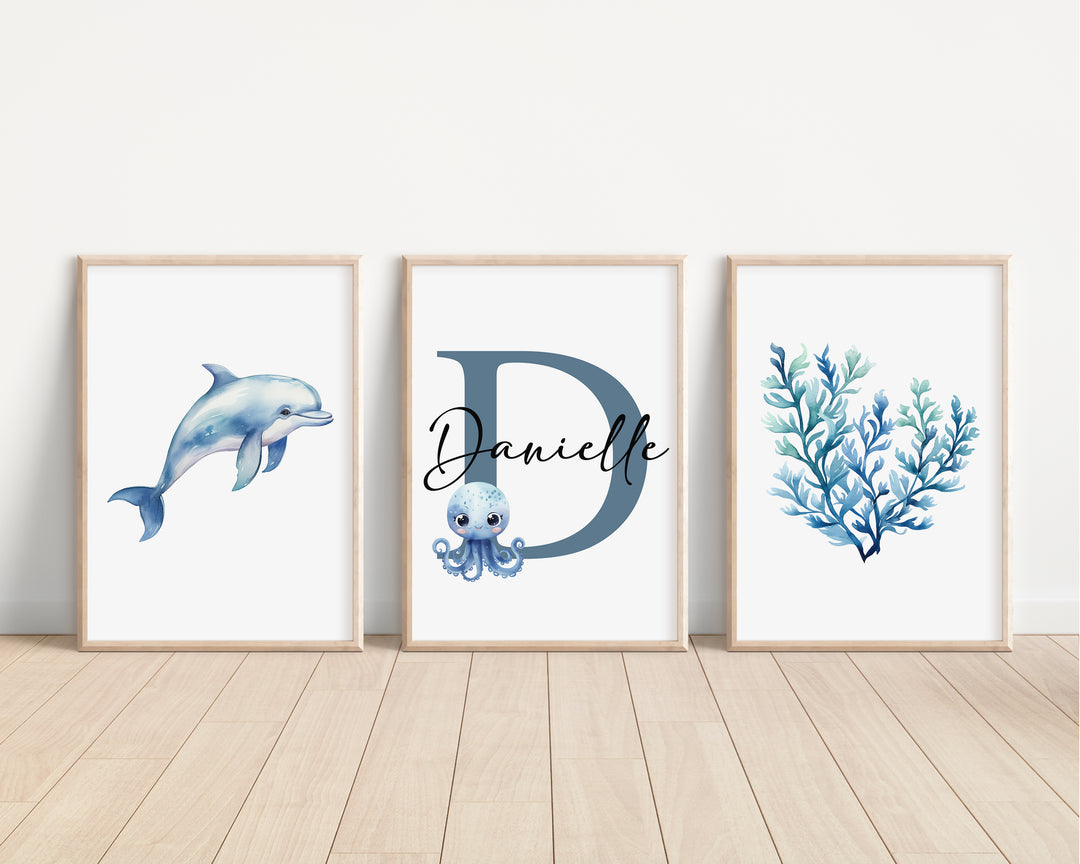 SET OF 3 Ocean Adventure Personalised Bedroom Prints