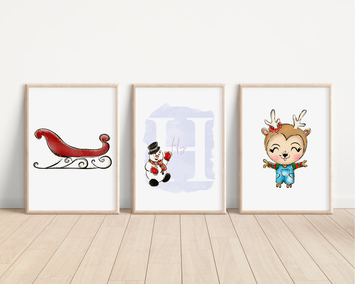 SET OF 3 Christmas Santa Claus Personalised Prints